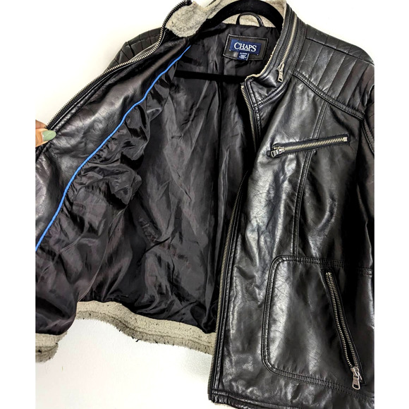 Chaps Black Faux Leather Moto Womens Jacket XL - Picture 4 of 8